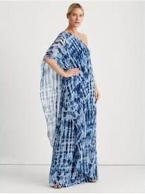 Lauren Ralph Lauren Navy and Light Blue Tie-Dye Dress